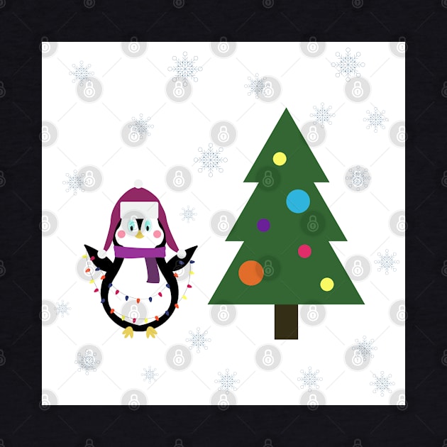 Penguin with garlands and tree by Nataliia1112